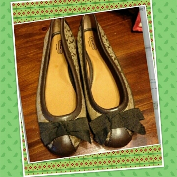 AUTHENTIC VINTAGE COACH SOPHIA CANVAS &  BROWN LEATHER SIG C FLAT SHOES Size 9.5 - Picture 10 of 13